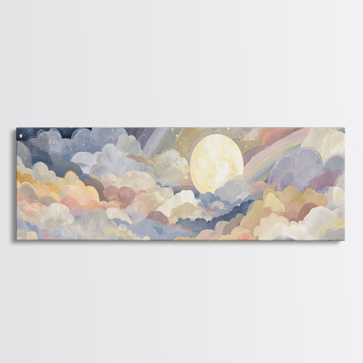 Pastel Rainbow with Soft Cloud Shapes Canvas Print, Nursery Decor, Boy Nursery Decor, Abstract Art, Nursery, Contemporary Art, NDE-3x1-65