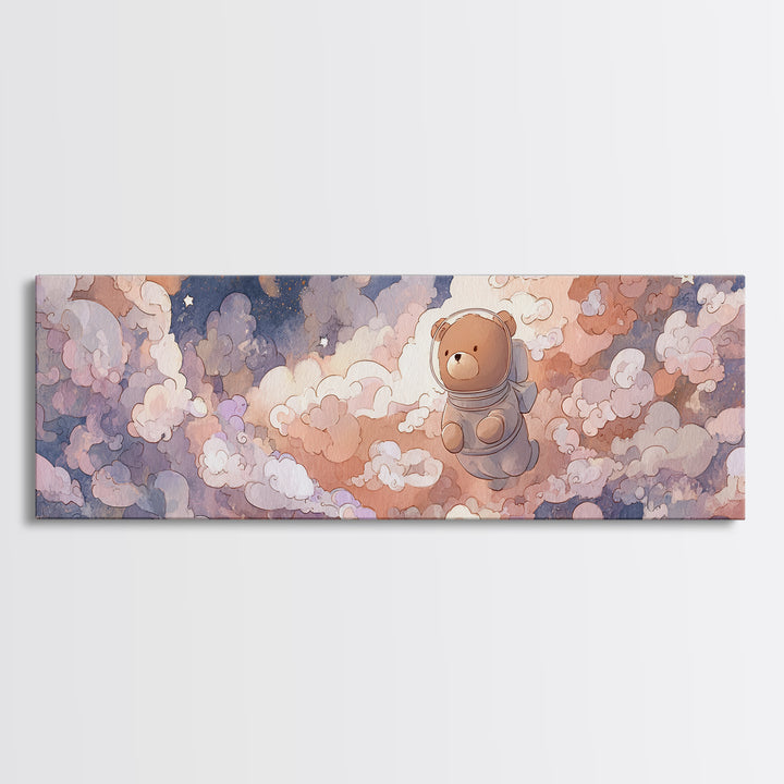 Little Astronaut Bear Framed Canvas Print, Nursery Decor, Statement Artwork, Fine Art, Nursery, Nursery Wall Art, NDE-3x1-7