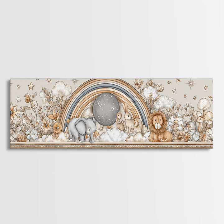 Soft Floral Initial Frame Without Letters Framed Canvas Print, Nursery Decor, Floral Wallpaper, Nursery, Fine Art Print, NDE-3x1-74