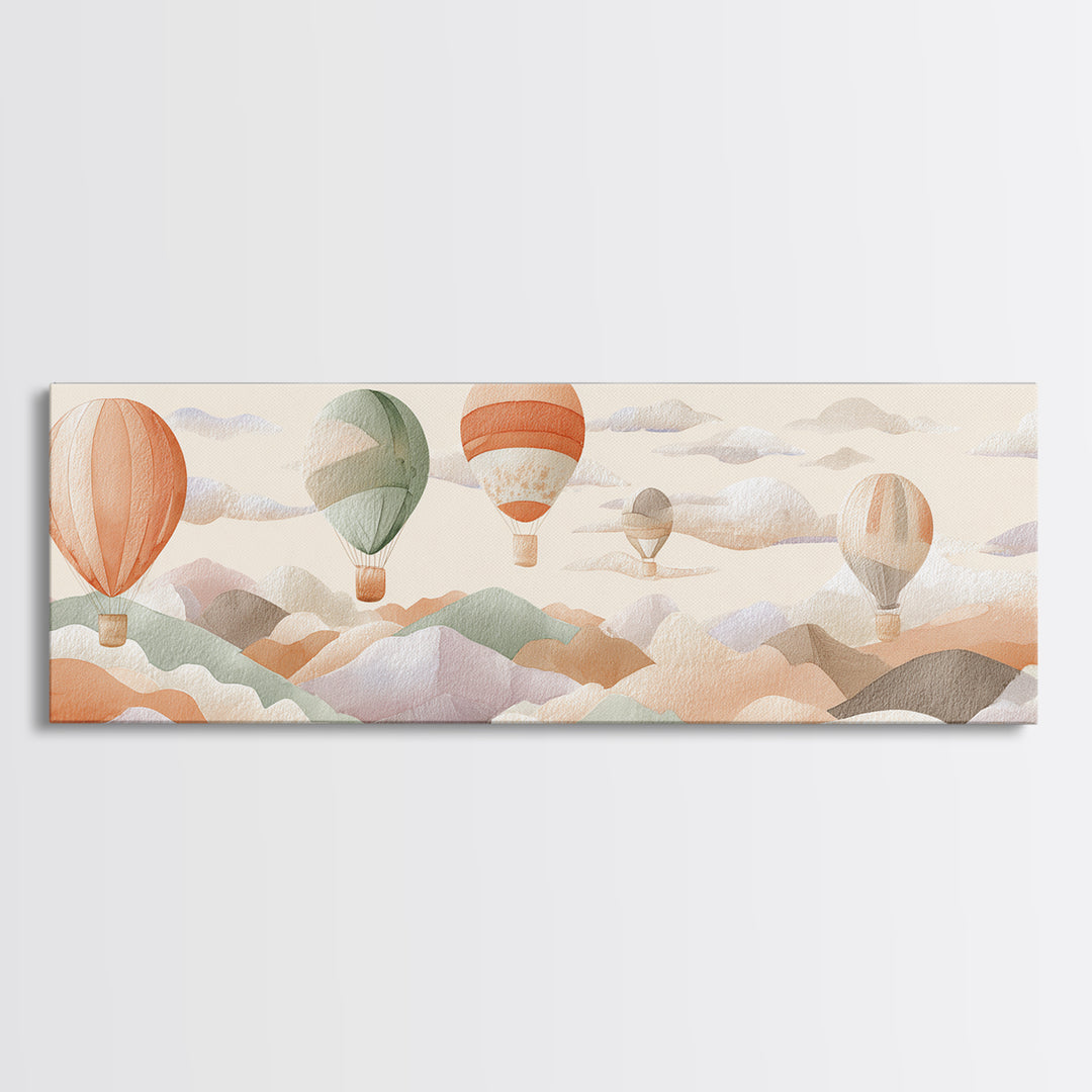 Hot Air Balloon Drifting Canvas Print, Nursery Decor, Art Print, Fine Art, Nursery, Woodland Nursery Decor, Nursery Prints, NDE-3x1-76