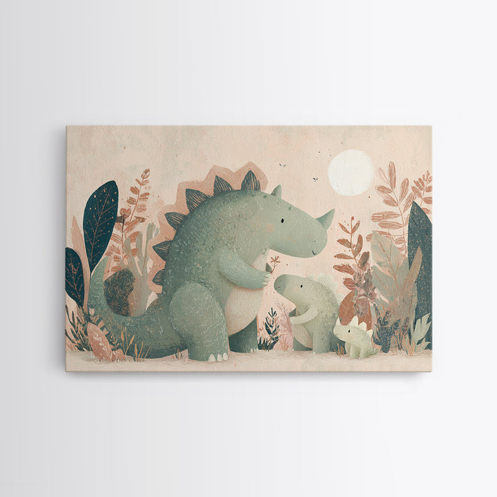 Gentle Dinosaur Family Canvas Print, Nursery Decor, Modern Decor, Fine Art, Nursery, Wall Decor, Art Print, Printable Wall Art, NDE-3x2-11