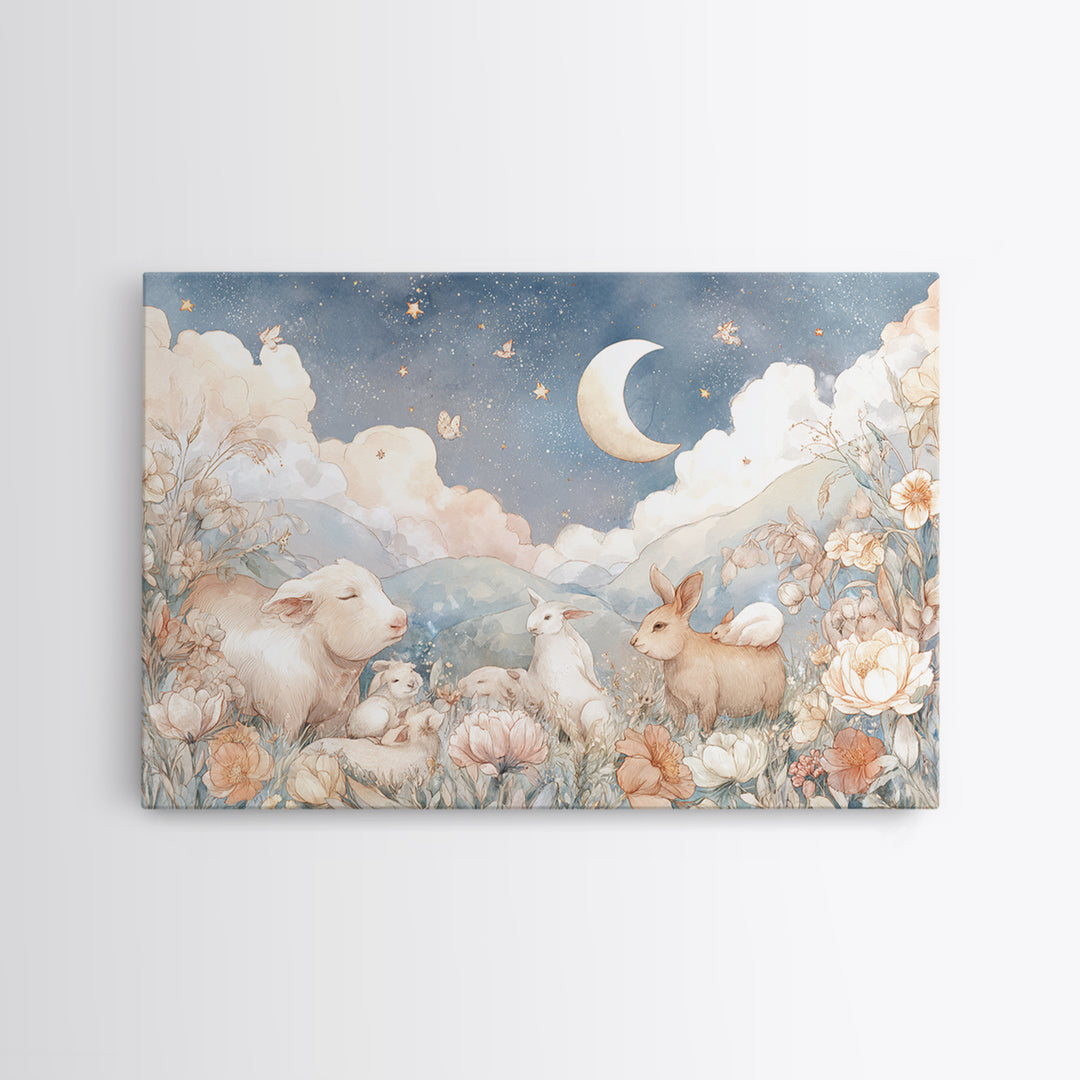 Farm Animals in Soft Watercolor Style Canvas Print, Nursery Decor, Wall, Oil Painting, Nursery, Nursery Wall Decals, NDE-3x2-22