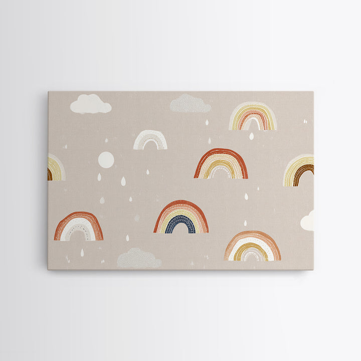 Cloud Rainbow and Raindrop Composition Framed Canvas Print, Nursery Decor, Nursery Name Sign, Fine Art, Nursery, Luxury Decor, NDE-3x2-24