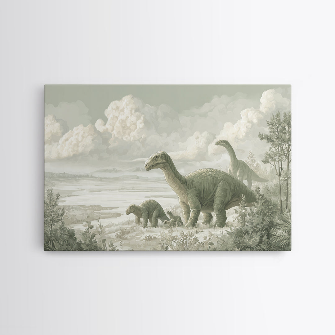 Gentle Dinosaur Family Framed Canvas Print, Nursery Decor, Room Decor, Fine Art, Nursery, Framed Wall Art, Bedroom Decor, NDE-3x2-35