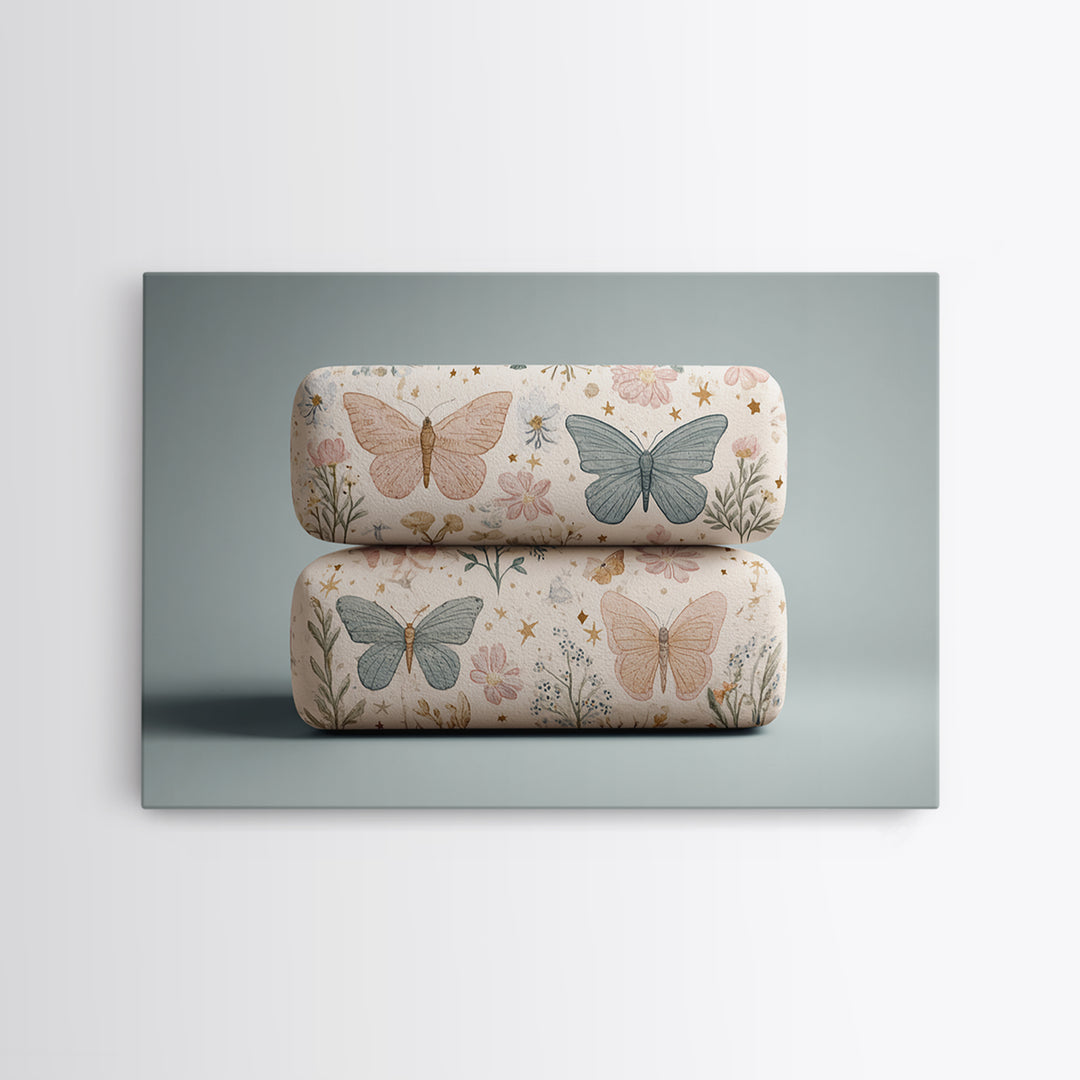 Pastel Butterfly and Wildflower Pattern Canvas Print, Nursery Decor, Boy Nursery Decor, Fine Art, Nursery, Contemporary Art, NDE-3x2-44