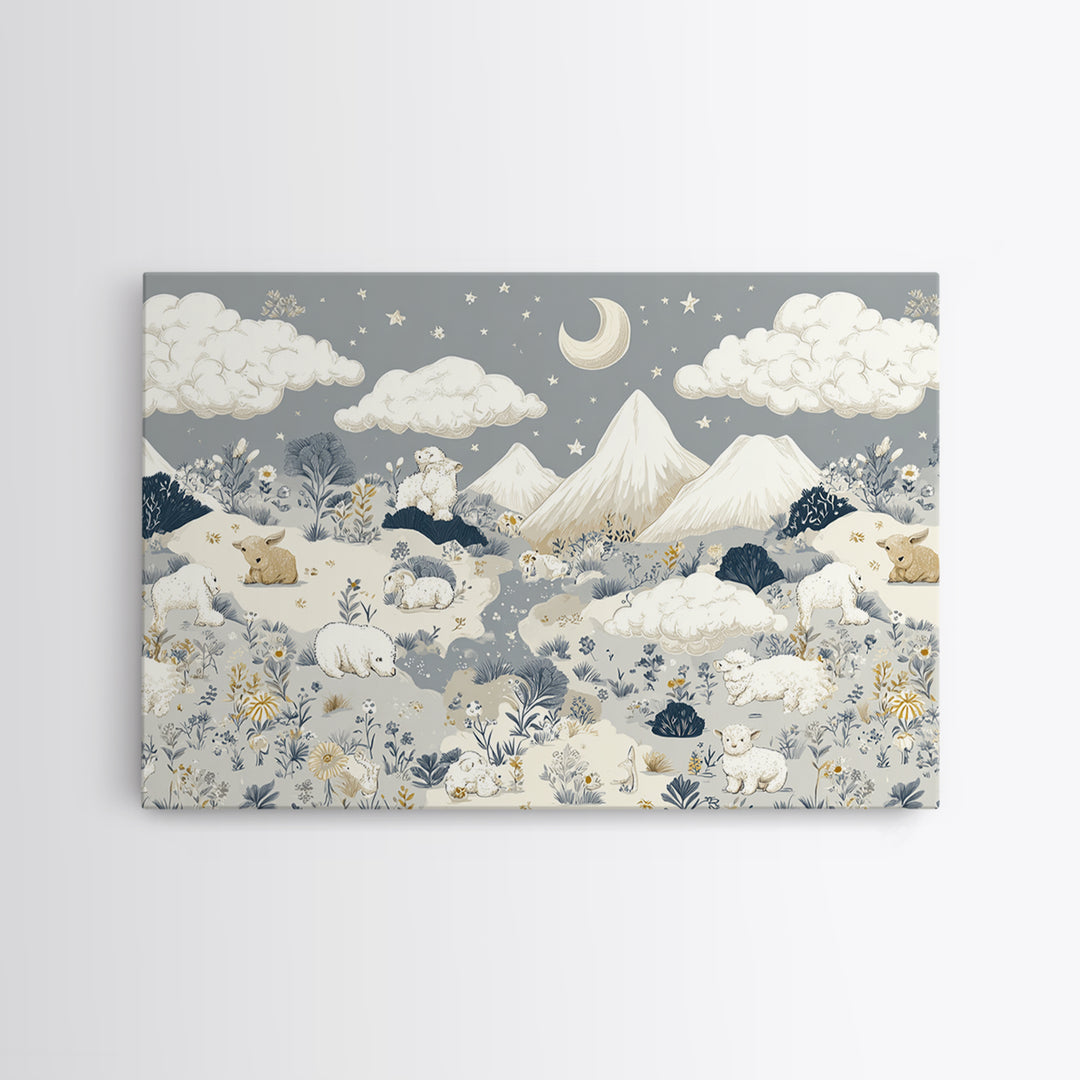 Calm Mountain Nursery Landscape Canvas Print, Nursery Decor, Kids Wall Art, Fine Art, Nursery, Room Decor, Textured Painting, NDE-3x2-52