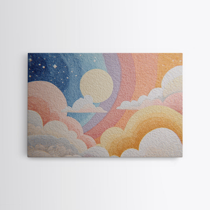 Pastel Rainbow with Soft Cloud Shapes Canvas Print, Nursery Decor, Modern Decor, Abstract Art, Nursery, Wall Decor, Art Print, NDE-3x2-53