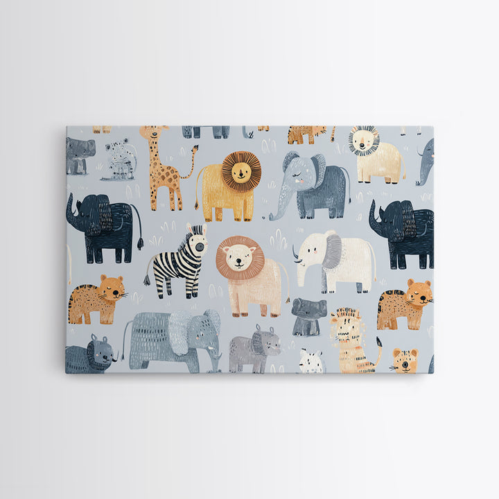 Cute Safari Animals Canvas Print, Nursery Decor, Room Decor, Fine Art, Nursery, Framed Wall Art, Bedroom Decor, Wall Decal, NDE-3x2-56