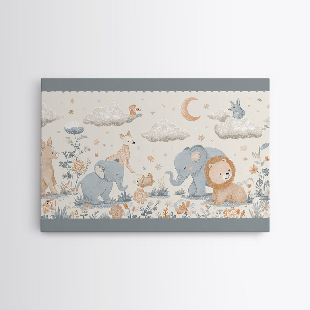 Woodland Animal Parade Framed Canvas Print, Nursery Decor, Nursery Prints, Nursery, Nursery Wall Decal, Boy Nursery Decor, NDE-3x2-6