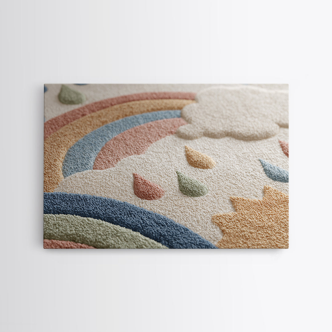 Cloud Rainbow and Raindrop Composition Canvas Print, Nursery Decor, Contemporary Art, Fine Art, Nursery, Wall Decals, NDE-3x2-72