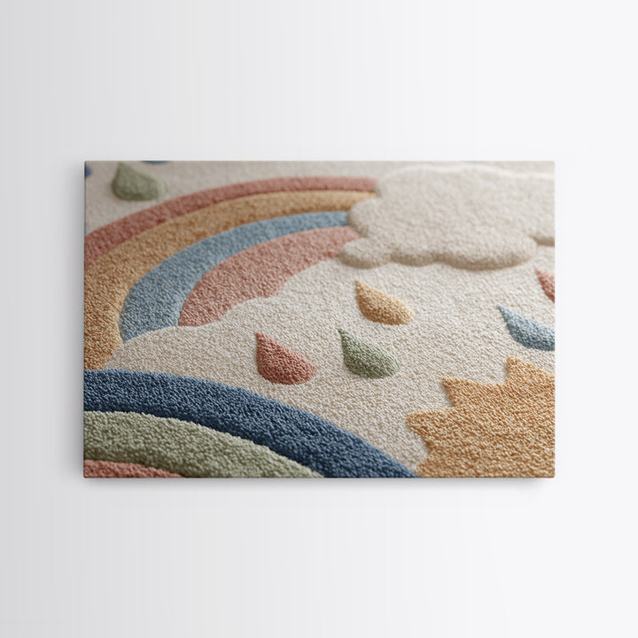 Cloud Rainbow and Raindrop Composition Canvas Print, Nursery Decor, Contemporary Art, Fine Art, Nursery, Wall Decals, NDE-3x2-72