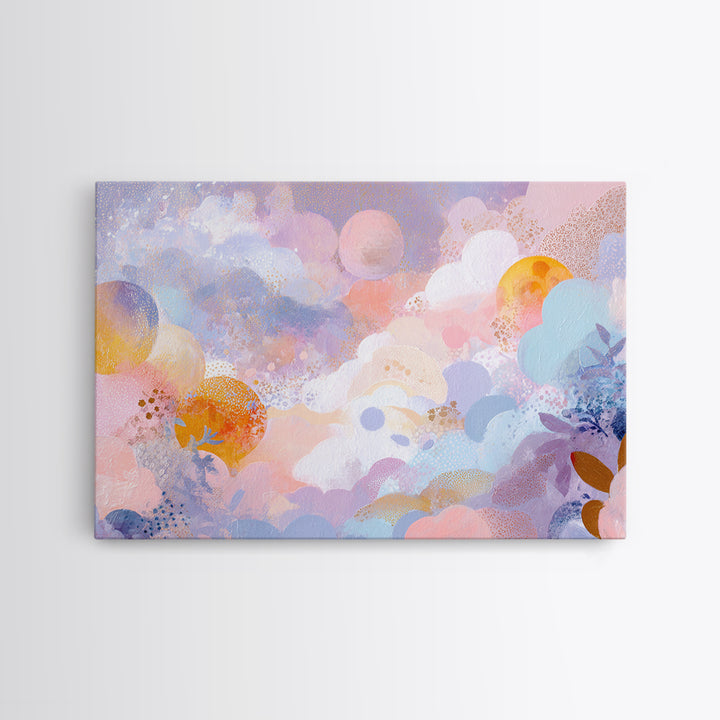Pastel Rainbow with Soft Cloud Shapes Framed Canvas Print, Nursery Decor, Room Decor, Abstract Art, Nursery, Framed Wall Art, NDE-3x2-77