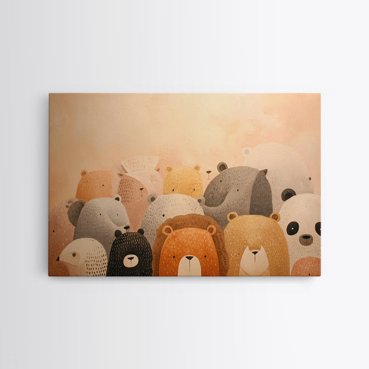 Cute Safari Animals Framed Canvas Print, Nursery Decor, Floral Wallpaper, Oil Painting, Nursery, Fine Art Print, NDE-3x2-8