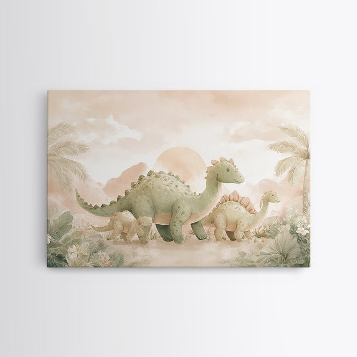 Gentle Dinosaur Family Canvas Print, Nursery Decor, Nursery Wall Decor, Fine Art, Nursery, Nursery Name Sign, Kids Wall Art, NDE-3x2-83