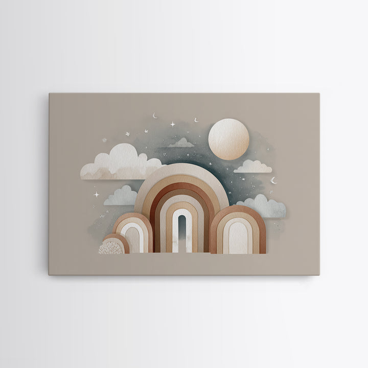 Neutral Boho Sun and Arch Shapes Framed Canvas Print, Nursery Decor, Wall Decor, Fine Art, Nursery, Woodland Nursery Decor, NDE-3x2-87