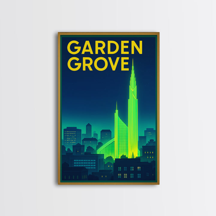 Garden Grove Travel Poster, Canvas Print, Electric Night Poster Art, Garden Grove Poster Print, Travel Wall Art, Wanderlust Decor