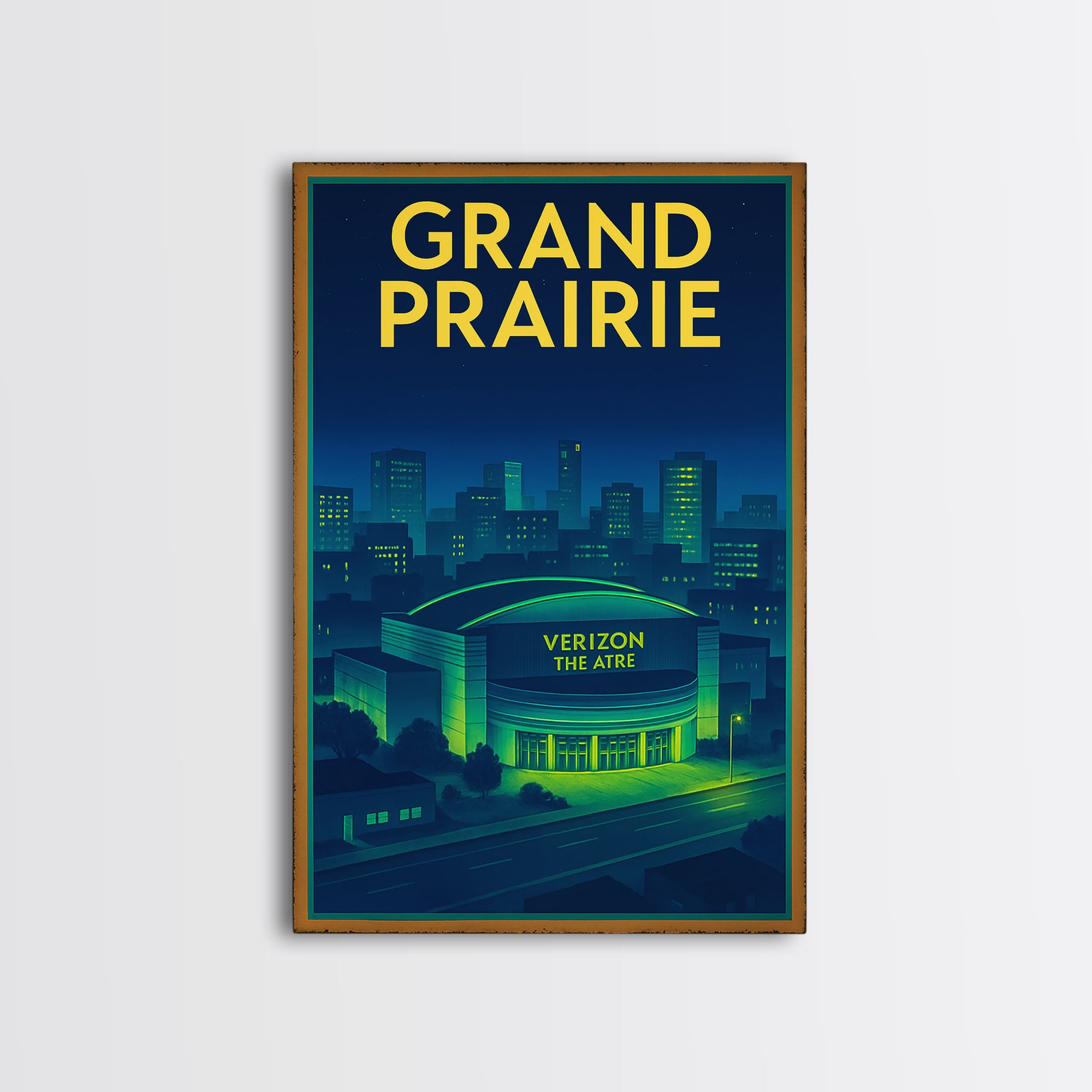 Grand Prairie Travel Poster, Framed Canvas Print, Retro Neon Travel Ar ...