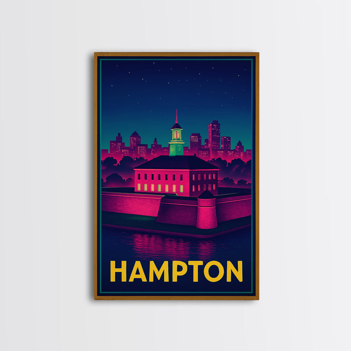 Hampton Virginia Travel Poster, Canvas Print, Retro Neon Travel Art, Hampton City Art, Travel Wall Art, Modern Wall Decor, Wall Art