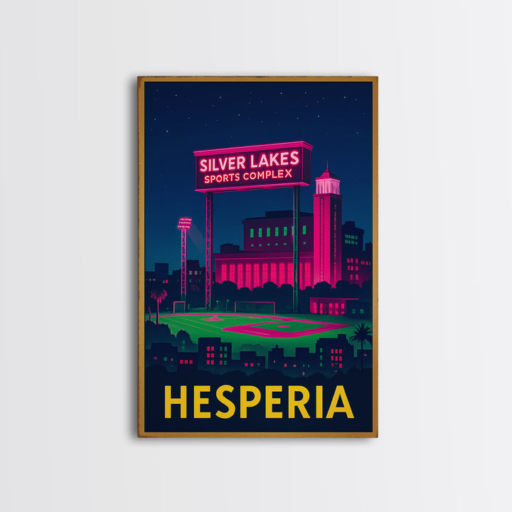 Hesperia California Travel Poster, Canvas Print, Neon Cityscape Wall Art, Hesperia Poster Print, Vintage City Poster, City Illustration