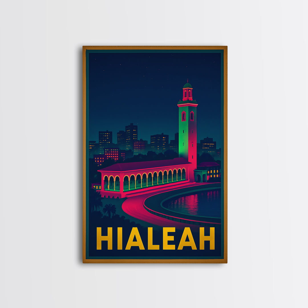 Hialeah Florida Travel Poster, Canvas Print, Cyberpunk Style City Art, Hialeah Travel Art, Wanderlust Decor, Fine Art Print, Wall Art