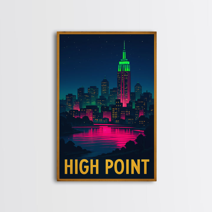 High Point North Carolina Travel Poster, Canvas Print, Cyberpunk Style City Art, High Point City Art, Travel Art, Travel Art Print