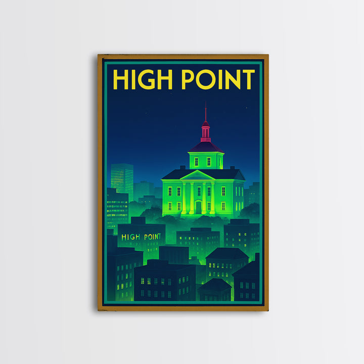 High Point Travel Poster, Framed Canvas Print, Cyberpunk Style City Art, High Point City Art, Vintage City Poster, Vintage Travel Art
