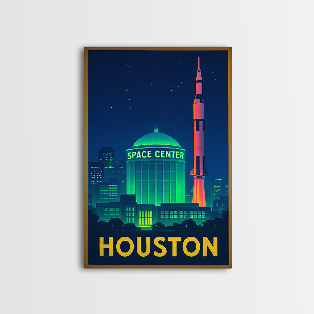 Houston Texas Travel Poster, Canvas Print, Electric Night Poster Art, Houston City Art, Fine Art Print, Travel Wall Art, Home Office Decor