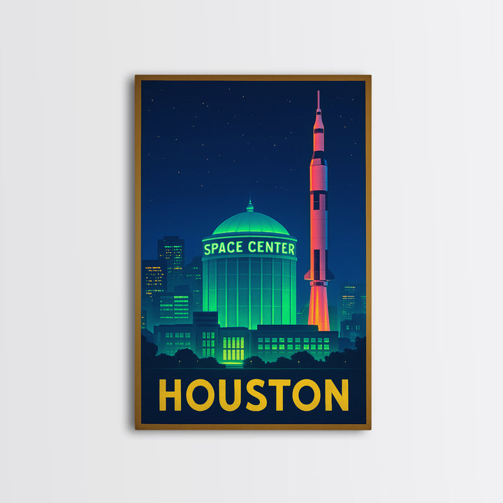 Houston Texas Travel Poster, Canvas Print, Electric Night Poster Art, Houston City Art, Fine Art Print, Travel Wall Art, Home Office Decor