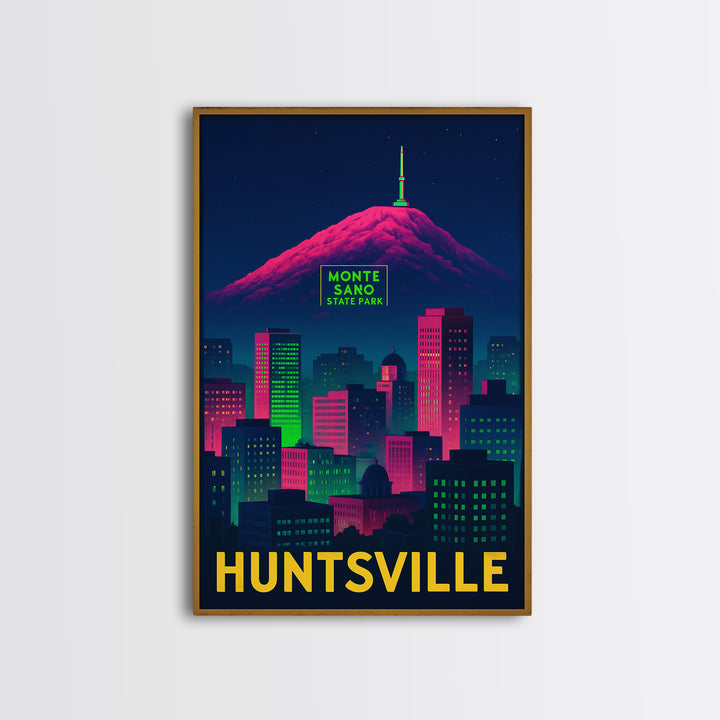 Huntsville Alabama Travel Poster, Framed Canvas Print, Cyberpunk Style City Art, Huntsville Poster Print, Travel Art Print, City Art Print