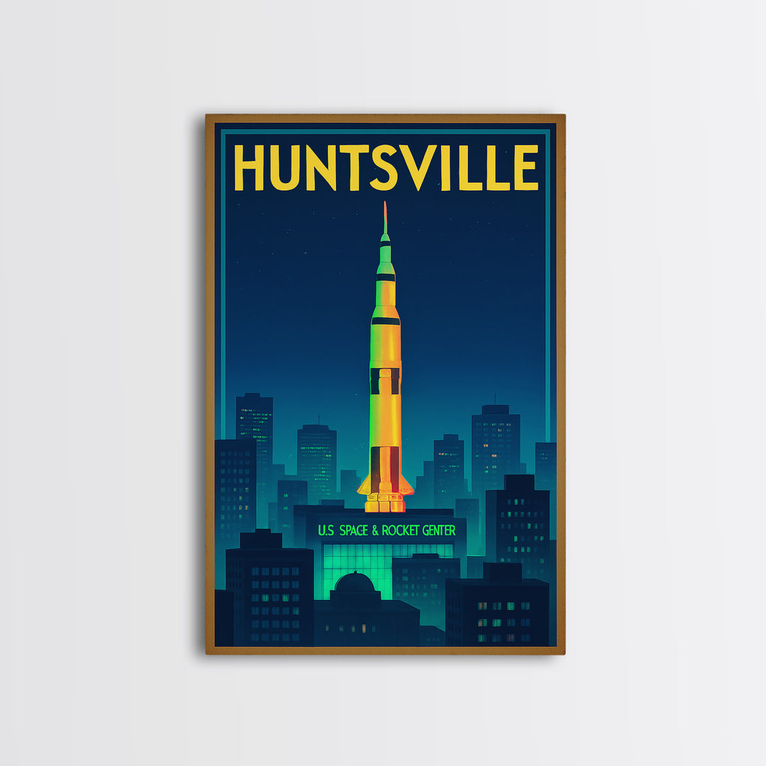 Huntsville Travel Poster, Framed Canvas Print, Cyberpunk Style City Art, Huntsville Art Print, Eclectic Wall Decor, City Travel Prints