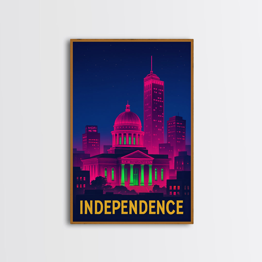 Independence Missouri Travel Poster, Canvas Print, Electric Night Poster Art, Independence Art Print, City Illustration, Home Office Decor