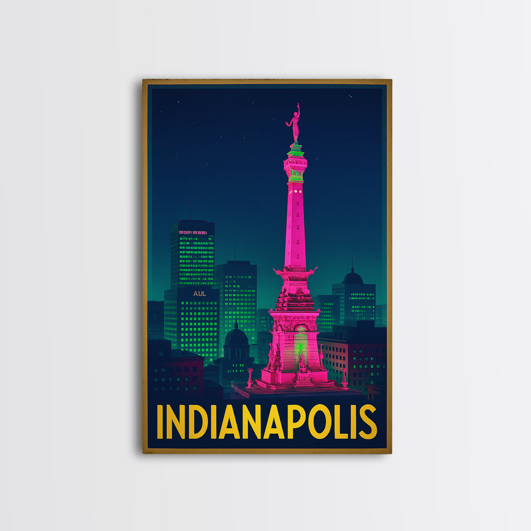 Indianapolis Indiana Travel Poster, Canvas Print, Neon Skyline Art Wall Art, Indianapolis Poster Print, Vintage Travel Print, City Art Print
