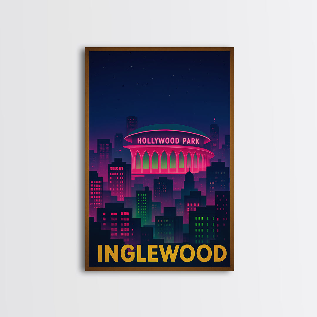 Inglewood California Travel Poster, Canvas Print, Neon Skyline Wall Art, Inglewood Wall Art, Travel Prints, Vintage City Poster, City Poster