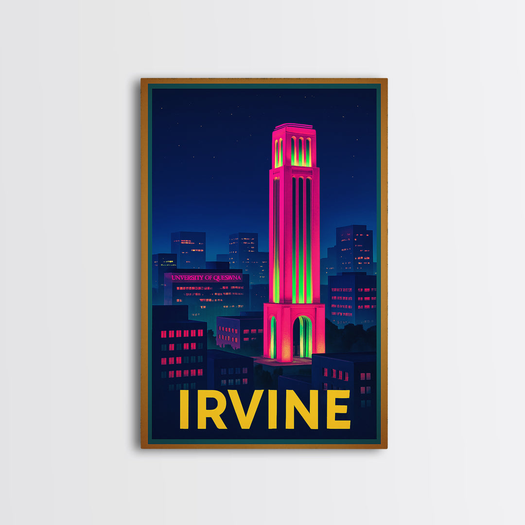Irvine California Travel Poster, Canvas Print, Cyberpunk Style City Art, Irvine Wall Art, Watercolor City Skyline, Wall Art