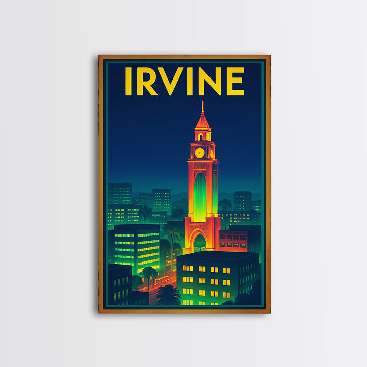 Irvine Travel Poster, Canvas Print, Retro Neon Travel Art, Irvine Art Print, Mid Century Wall Art, Vintage City Poster, Living Room Wall Art
