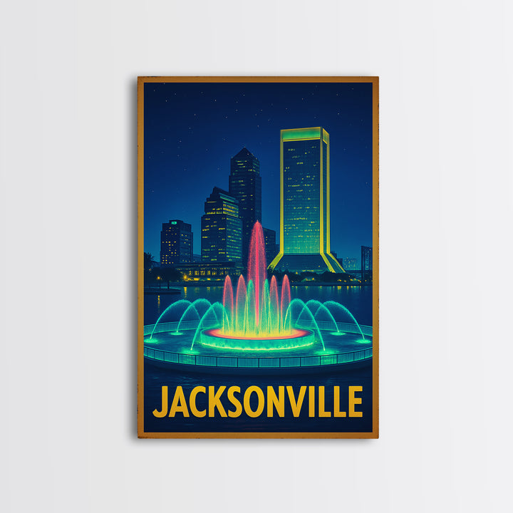 Jacksonville Florida Travel Poster, Canvas Print, Neon Skyline Art Wall Art, Jacksonville Poster Print, Vintage Travel Art, City Art Print