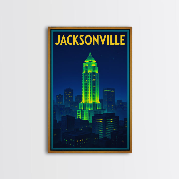Jacksonville Travel Poster, Canvas Print, Electric Night Poster Art, Jacksonville Travel Art, Fine Art Print, Travel Poster Set