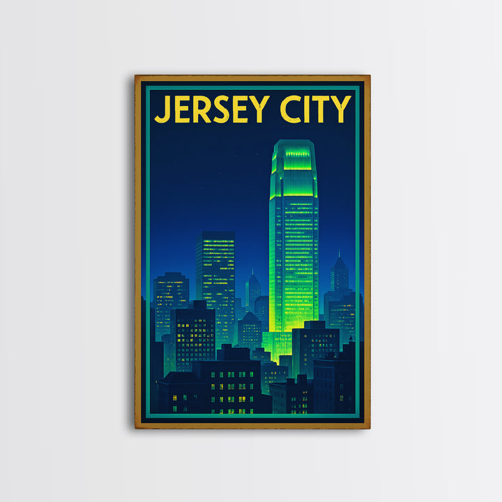 Jersey City Travel Poster, Canvas Print, Electric Night Poster Art, Jersey City Travel Art, Gift For Travelers, Travel Wall Art