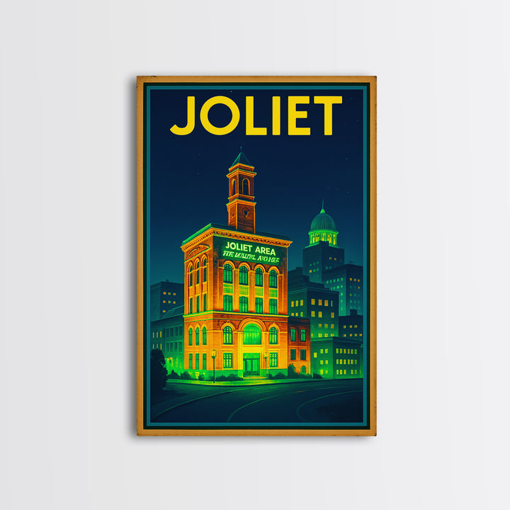 Joliet Travel Poster, Canvas Print, Electric Night Poster Art, Joliet Poster Print, Travel Wall Art, Vintage City Poster, Retro Travel Print