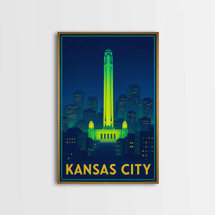 Kansas City Missouri Travel Poster, Canvas Print, Neon Cityscape Wall Art, Kansas City Travel Art, Vintage Travel Art, Vintage City Poster
