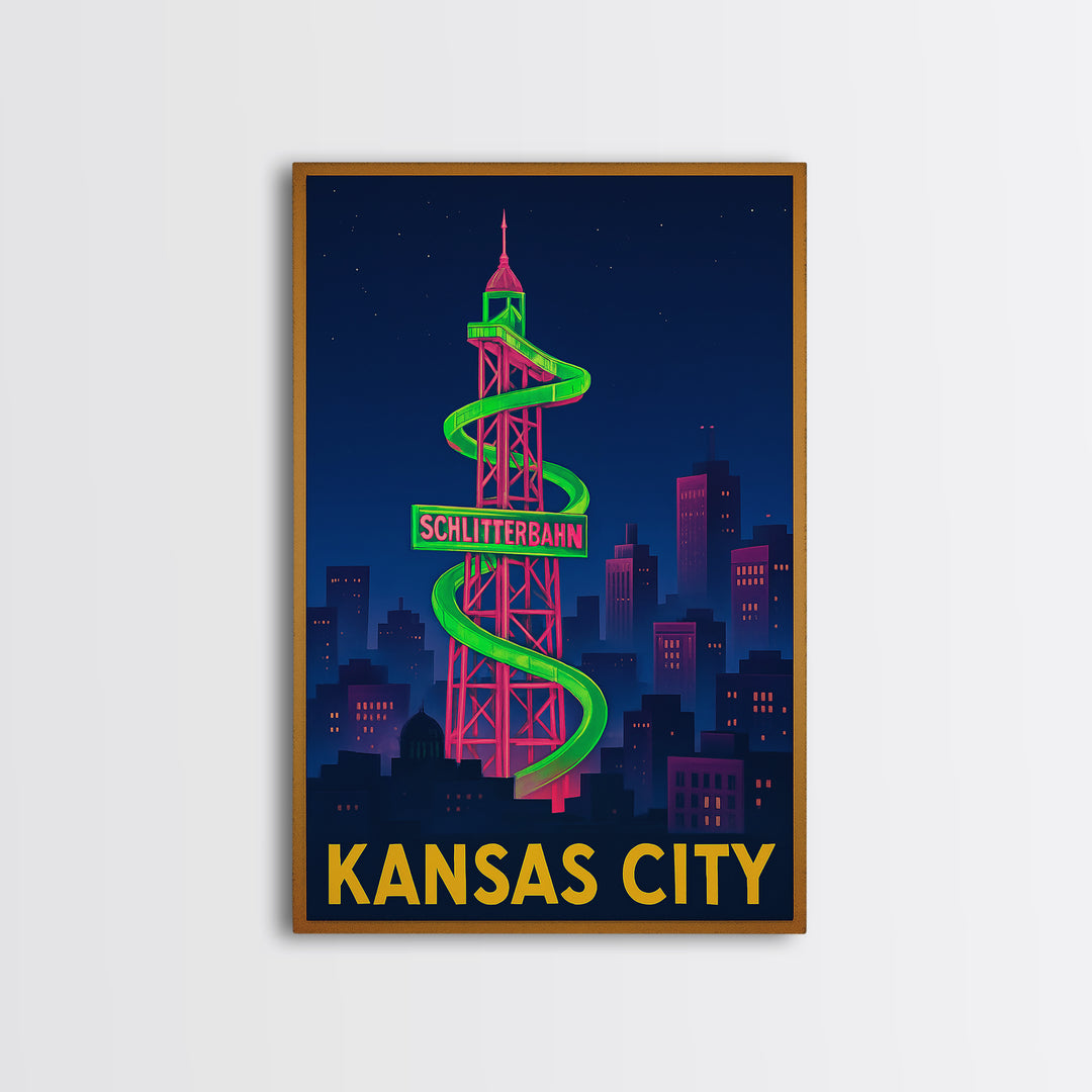 Kansas City Travel Poster, Canvas Print, Cyberpunk Style City Art, Kansas City Poster Print, Travel Wall Art, Living Room Wall Art