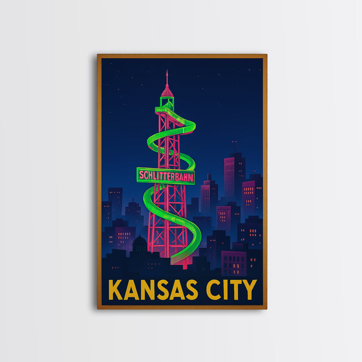 Kansas City Travel Poster, Canvas Print, Cyberpunk Style City Art, Kansas City Poster Print, Travel Wall Art, Living Room Wall Art