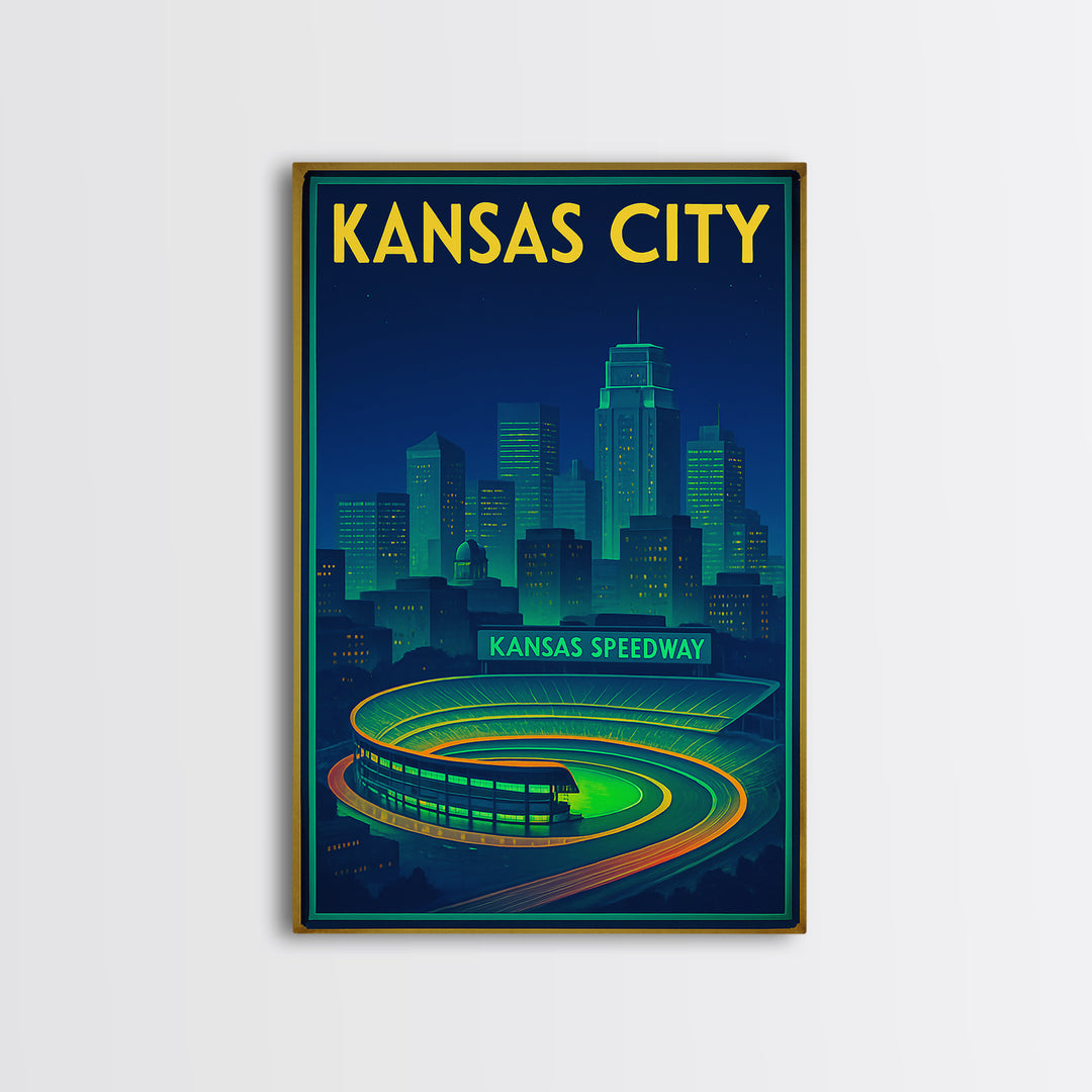 Kansas City Travel Poster, Framed Canvas Print, Cyberpunk Style City Art, Kansas City Wall Art, City Travel Prints, Fine Art Print