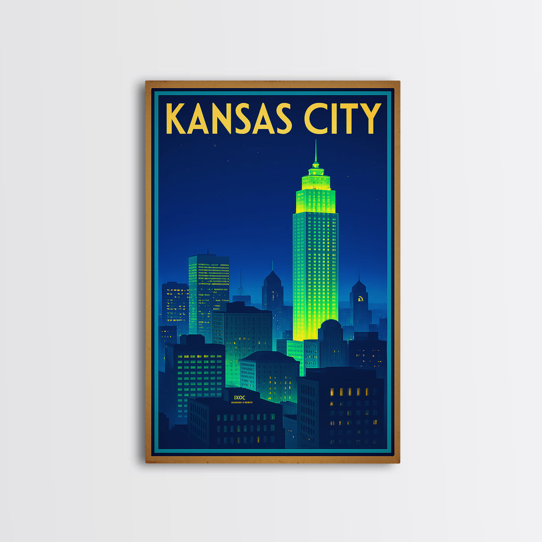Kansas City Travel Poster, Canvas Print, Cyberpunk Style City Art, Kansas City Poster Print, City Travel Prints, Wanderlust Decor