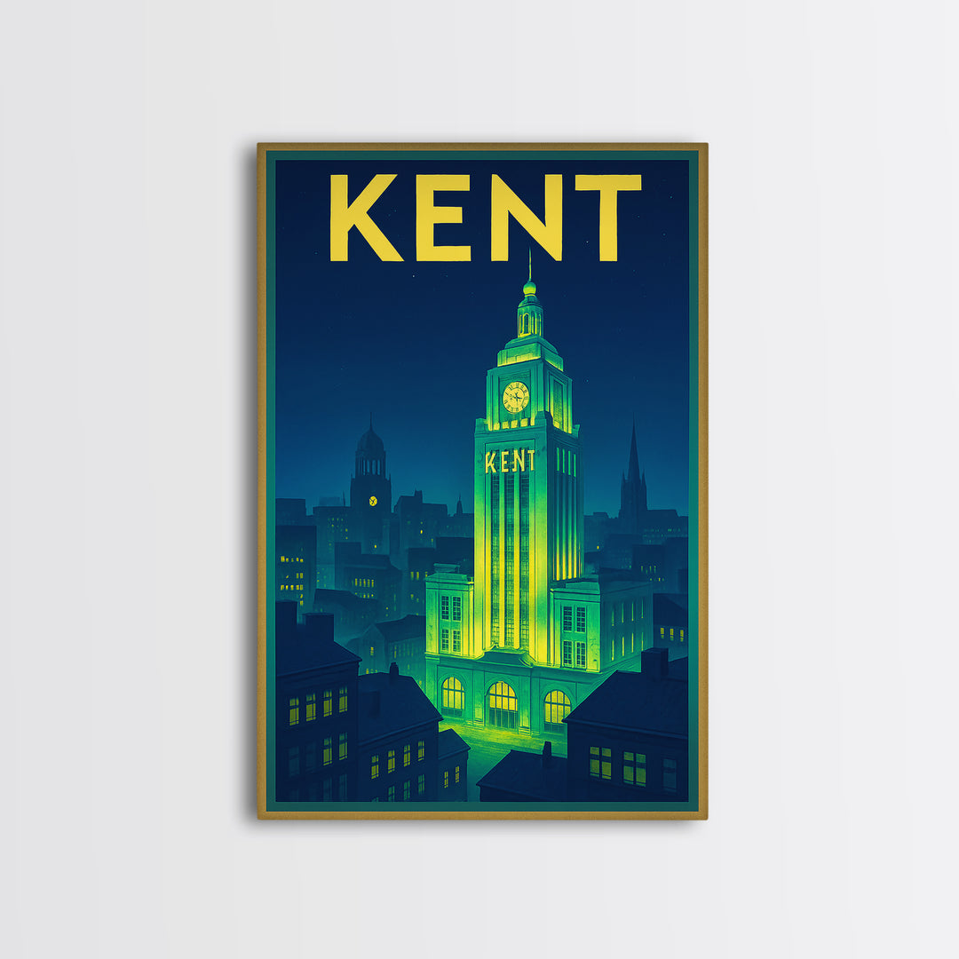 Kent Travel Poster, Canvas Print, Neon City Skyline Wall Art, Kent Poster Print, Retro Travel Print, Mid Century Wall Art, Home Office Decor