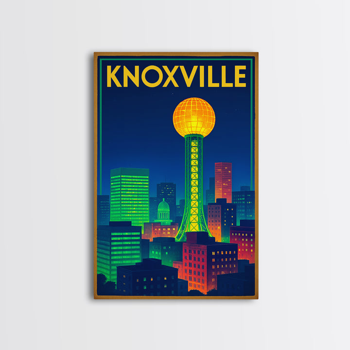Knoxville Travel Poster, Framed Canvas Print, Retro Neon Travel Art, Knoxville Art Print, Retro Travel Print, Travel Wall Art, Design 2