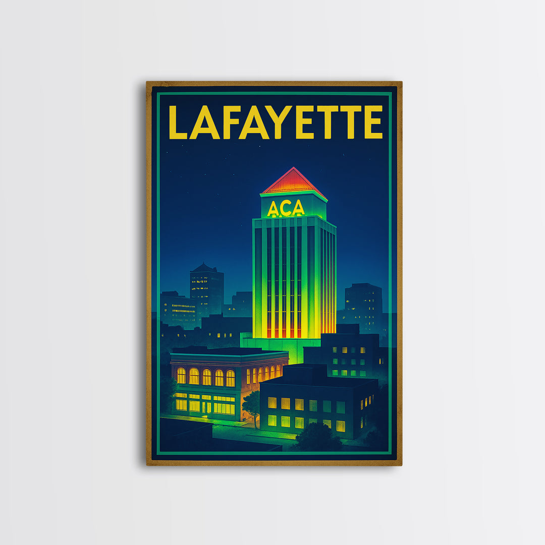 Lafayette Travel Poster, Canvas Print, Electric Night Poster Art, Lafayette Wall Art, Living Room Wall Art, Travel Wall Decor, Design 2