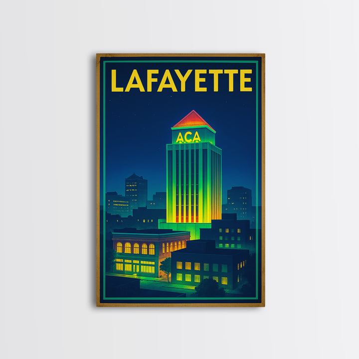 Lafayette Travel Poster, Canvas Print, Electric Night Poster Art, Lafayette Wall Art, Living Room Wall Art, Travel Wall Decor, Design 2