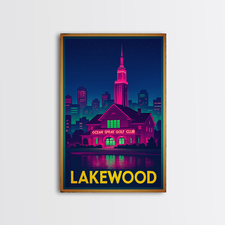 Lakewood Travel Poster, Framed Canvas Print, Cyberpunk Style City Art, Lakewood Travel Art, City Travel Prints, City Illustration