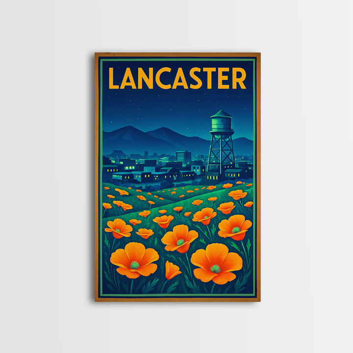 Lancaster Travel Poster, Framed Canvas Print, Electric Night Poster Art, Lancaster Art Print, Vintage City Poster, Travel Poster Set